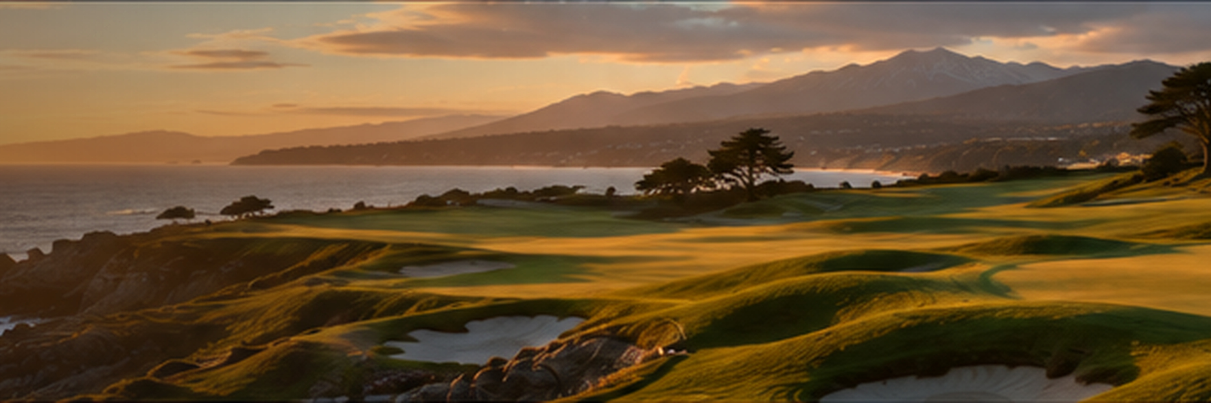 Golfers playing a scenic mountain golf course